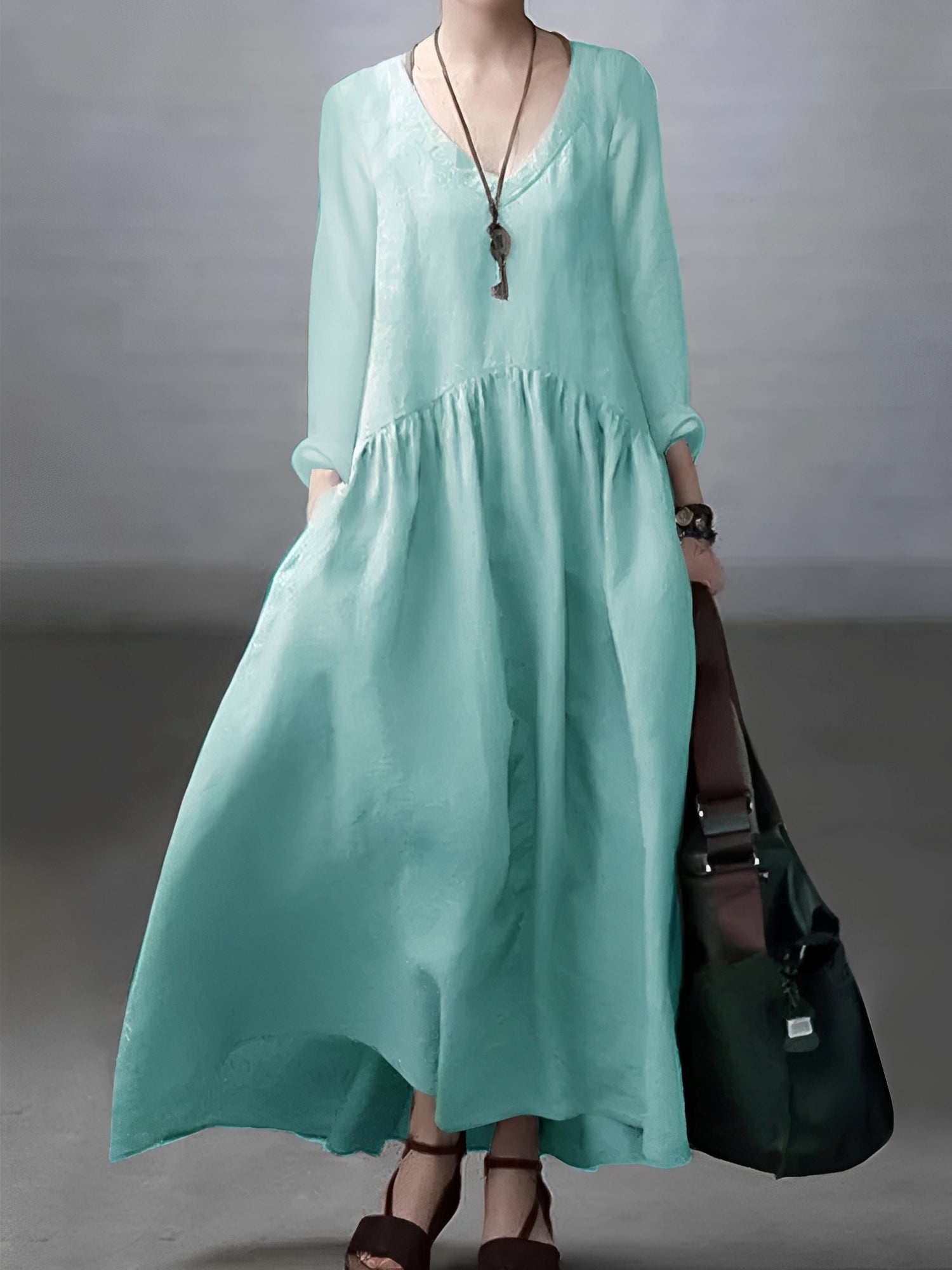 Lindy - Robe décontractée à coupe ample avec col en V pour femmes
