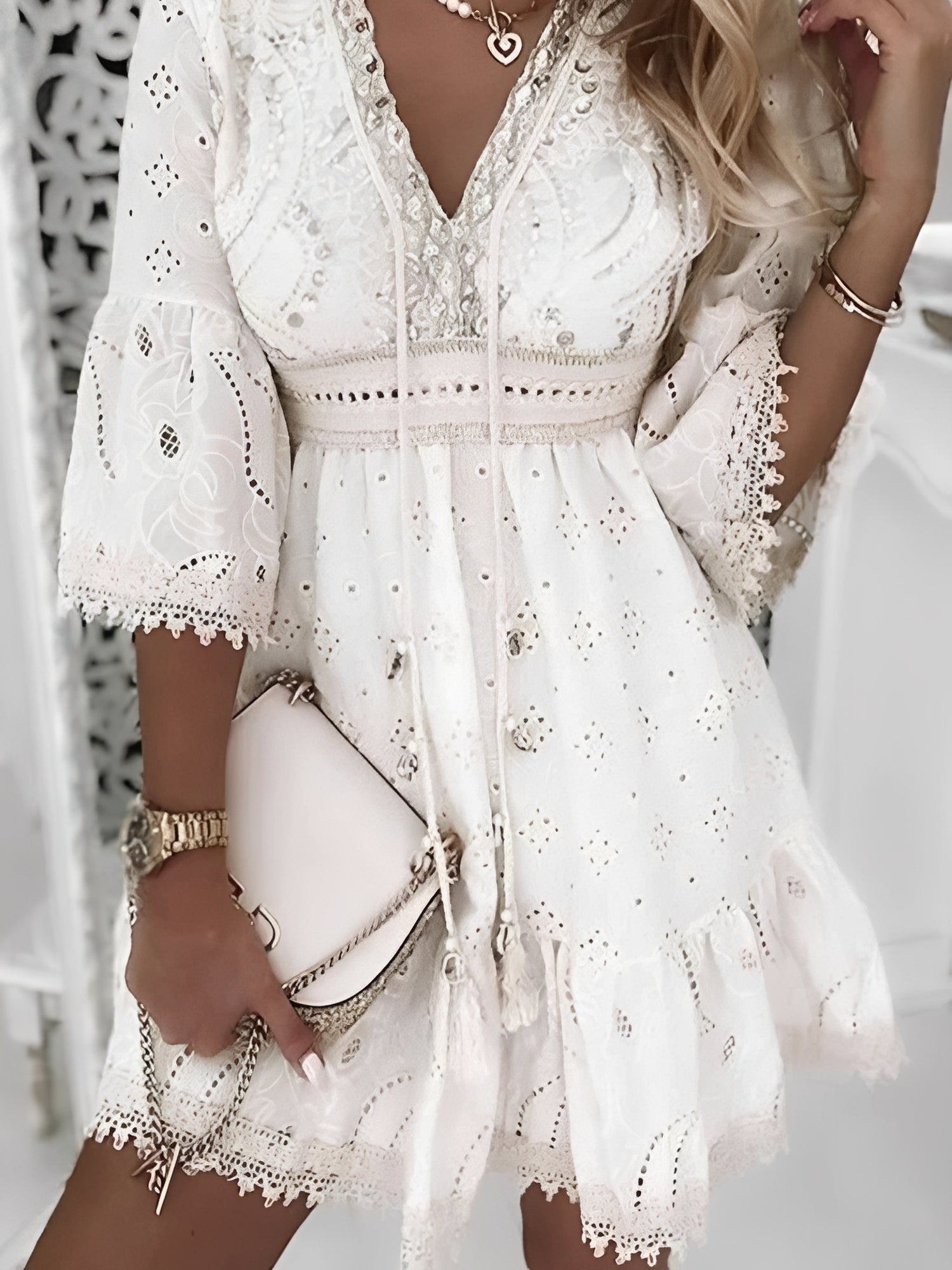 Hollie - Élégante robe boho courte avec pompons pour femmes