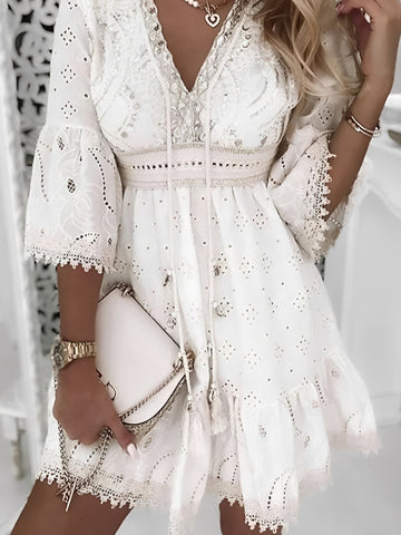 Hollie - Élégante robe boho courte avec pompons pour femmes