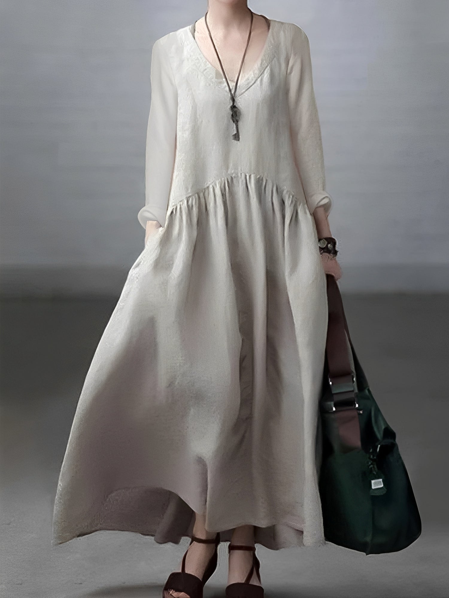 Lindy - Robe décontractée à coupe ample avec col en V pour femmes