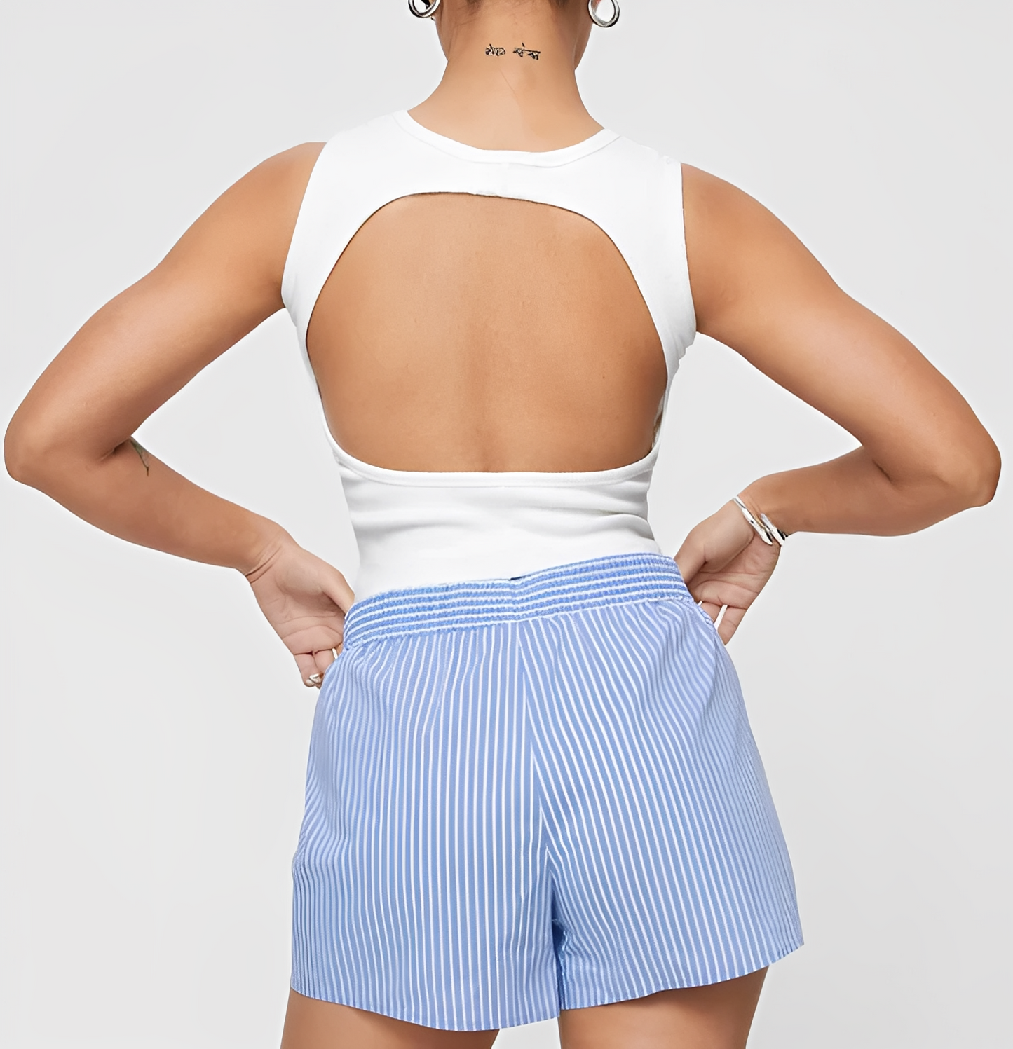Naya – Shorts Rayés pour Femme avec Taille Élastique