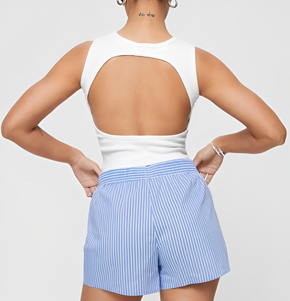 Naya – Shorts Rayés pour Femme avec Taille Élastique