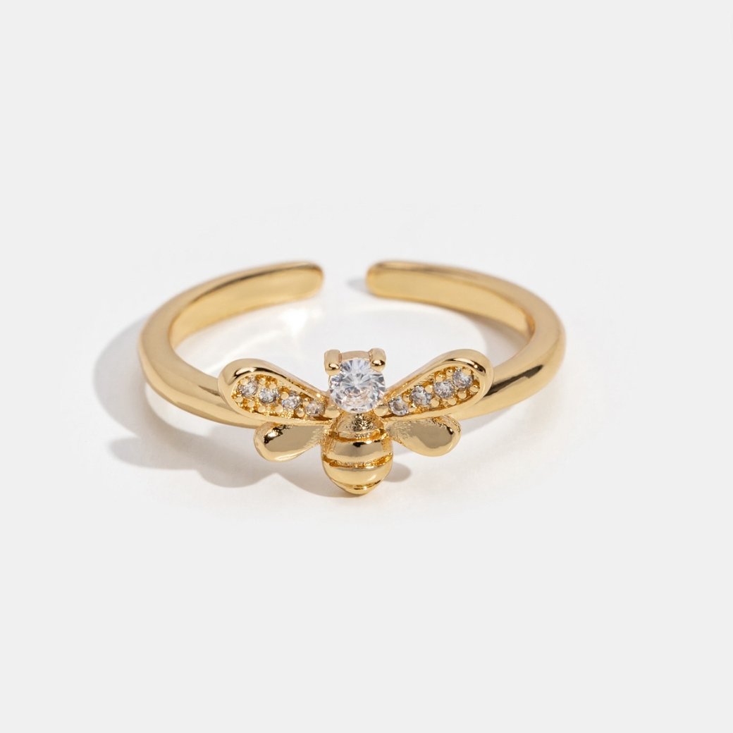 Laila - Bague en cristal et abeille en or