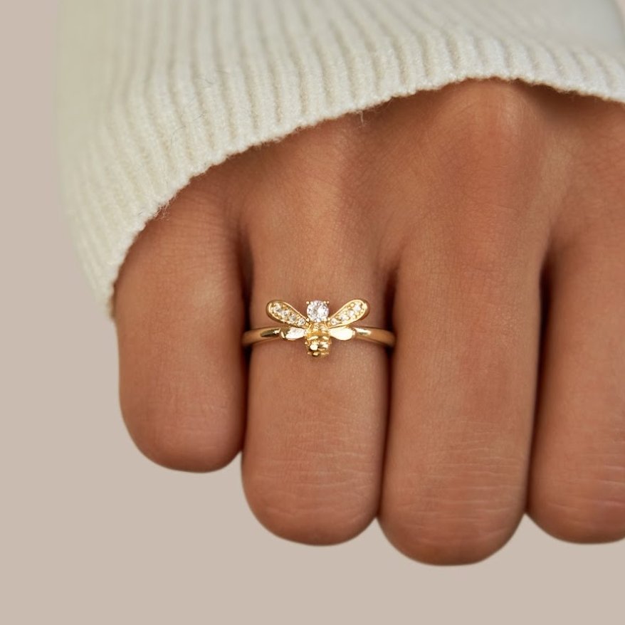 Laila - Bague en cristal et abeille en or
