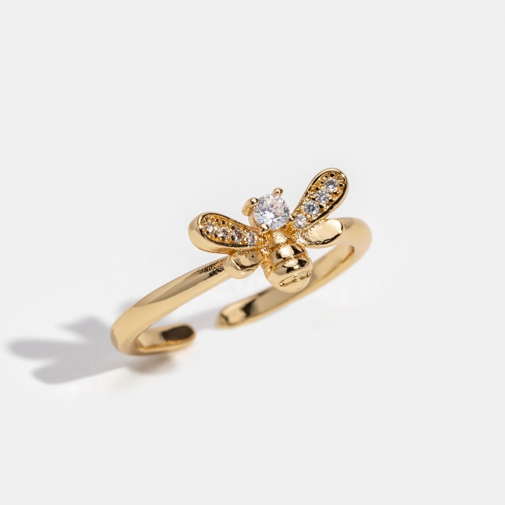 Laila - Bague en cristal et abeille en or