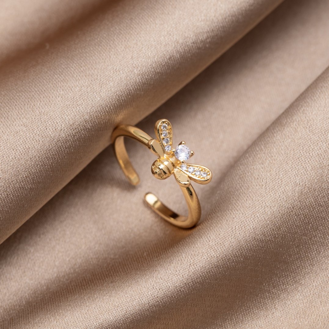 Laila - Bague en cristal et abeille en or