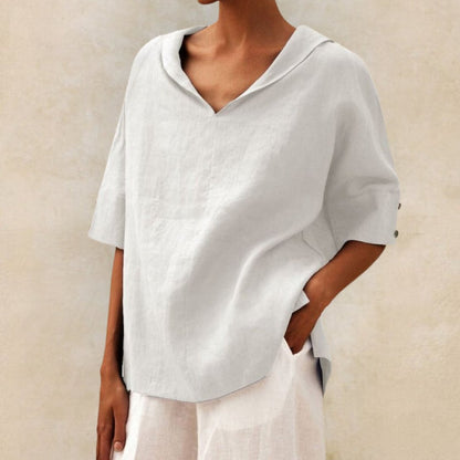 Lena - Linen blouse for women with V-neck collar