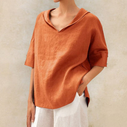 Lena - Linen blouse for women with V-neck collar