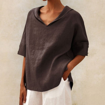 Lena - Linen blouse for women, V-neckline