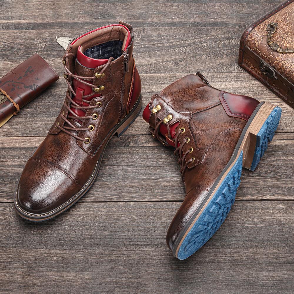 Louis - Bottes rétro en cuir avec zip pour hommes