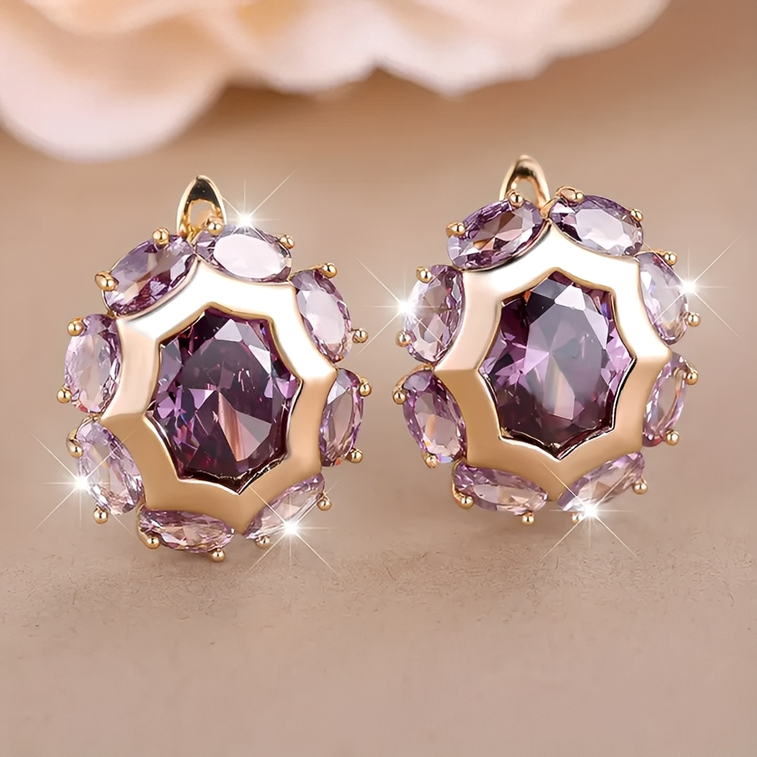 Saphira – Boucles d'oreilles dorées & zirconia violette