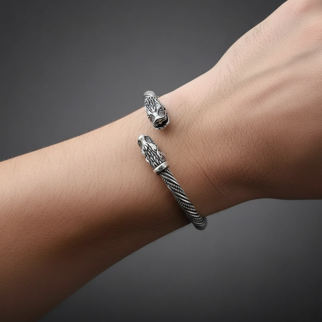 Ragnar – Bracelet viking au look argent ancien pour hommes