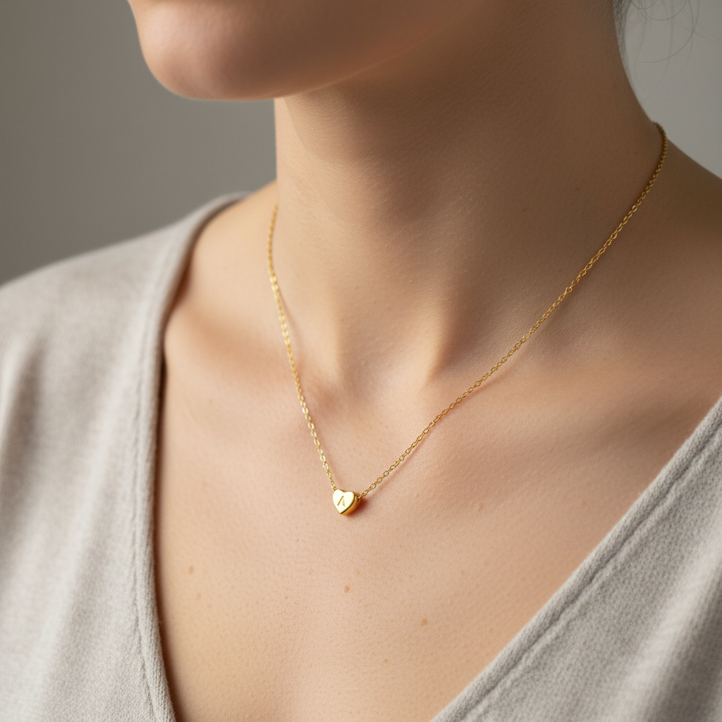 Amora – Collier avec Initiales en Forme de Cœur Plaqué Or