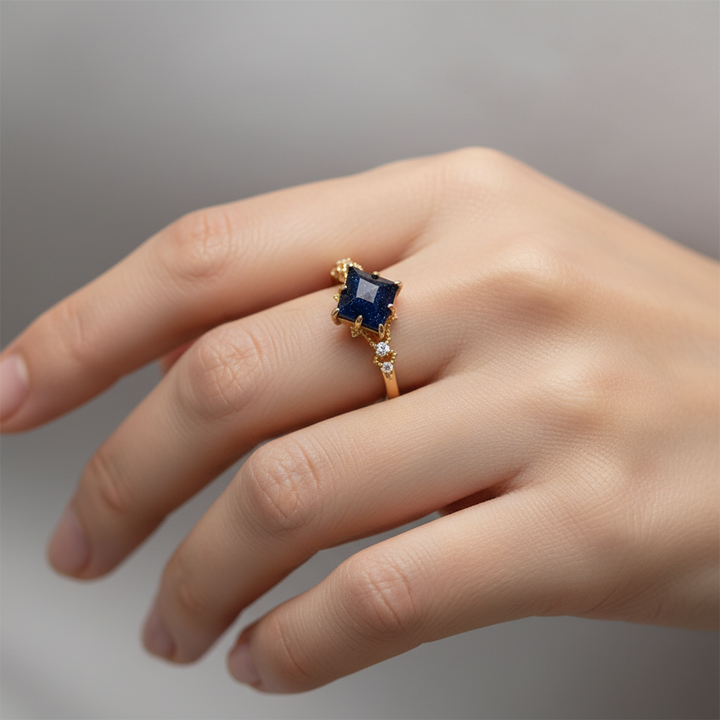 Nerisa – Bague en obsidienne nuit noire