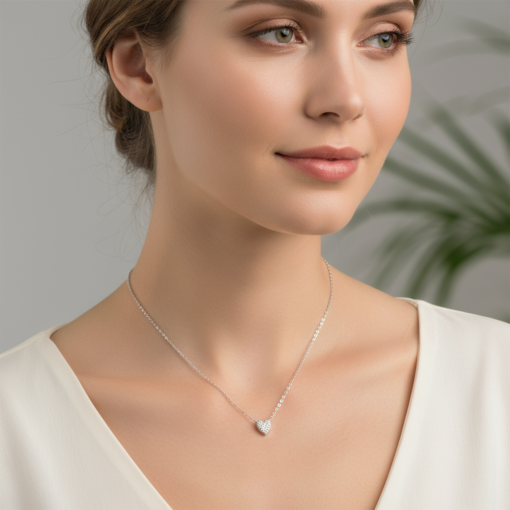 Juliet – Collier en cœur en argent sterling 925 avec diamant