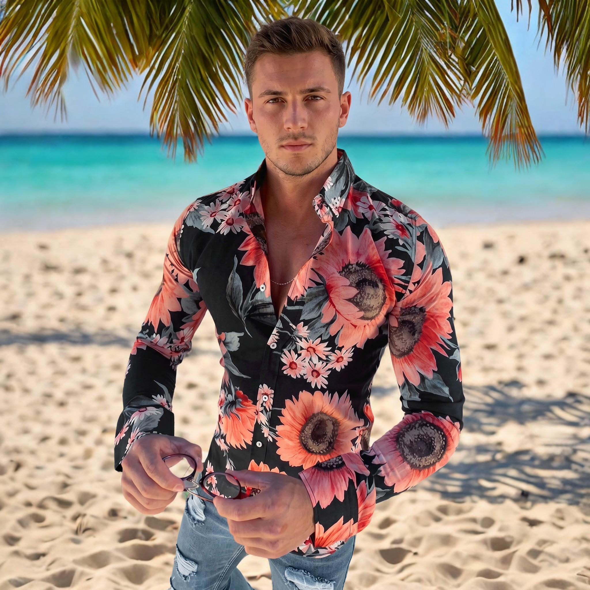 Denzel - Chemise à Motif Florale à Manches Longues