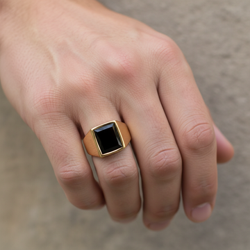 Daro – Bague de sceau masculine avec pierre noire
