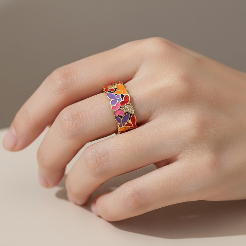 Kamille – Bague Camille grande motif de feuille bleue