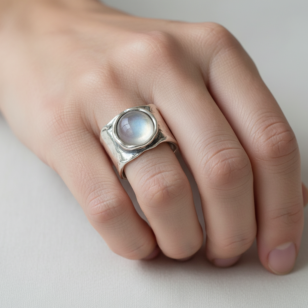 Helga – Bague en argent et pierre de lune