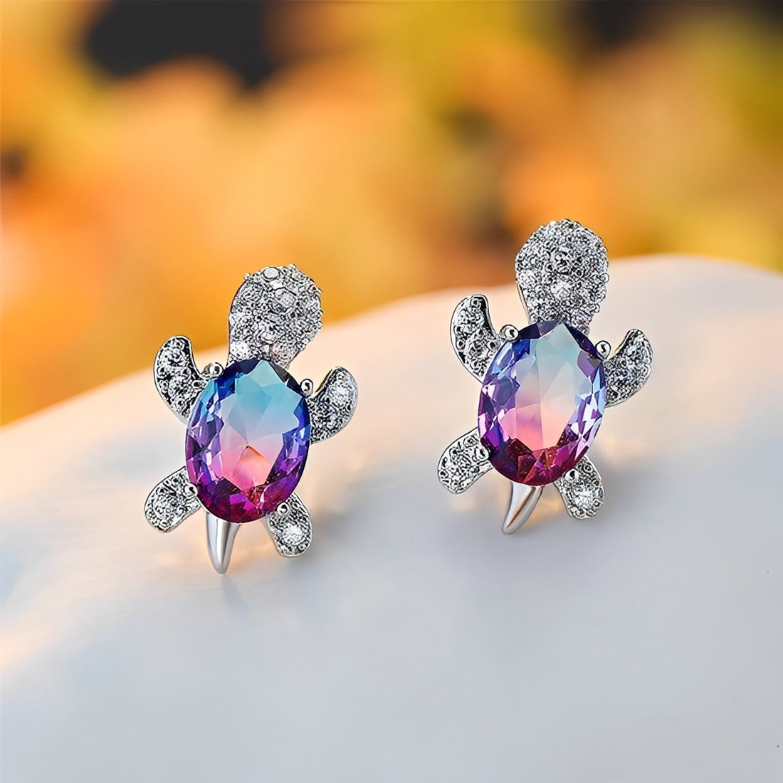 Talia – Boucles d'Oreilles de Tortue Marine en Argent et Zircon