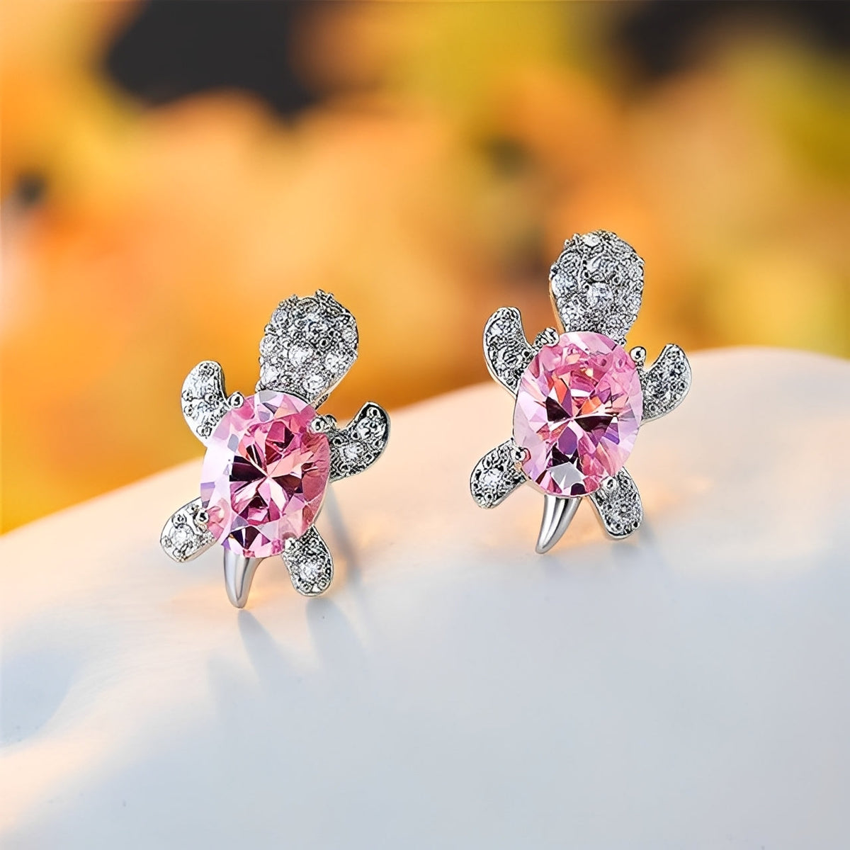 Talia – Boucles d'Oreilles de Tortue Marine en Argent et Zircon