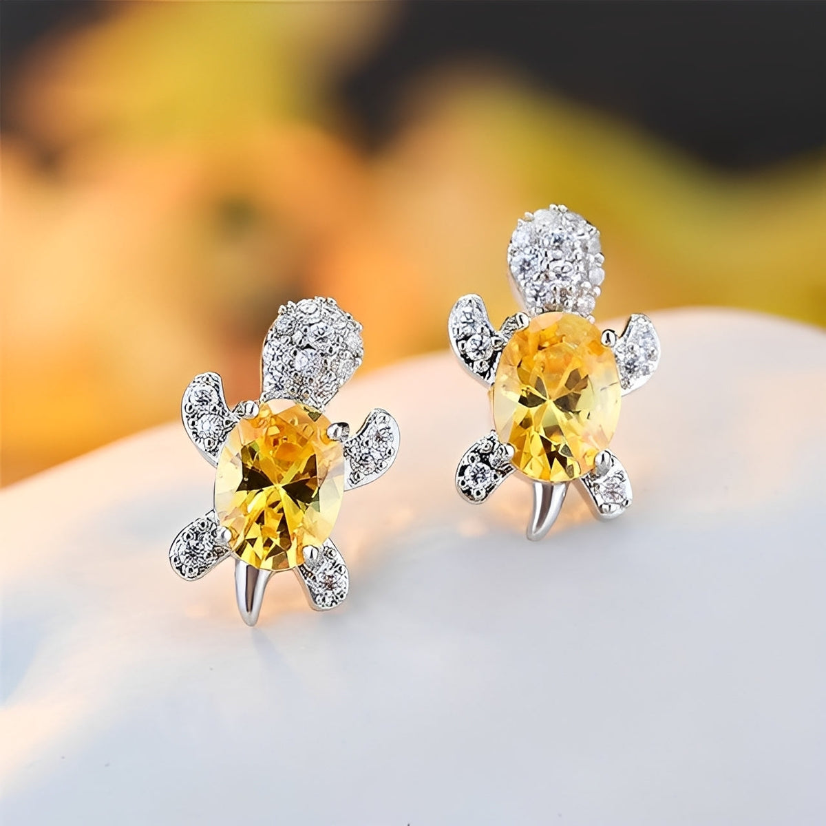 Talia – Boucles d'Oreilles de Tortue Marine en Argent et Zircon