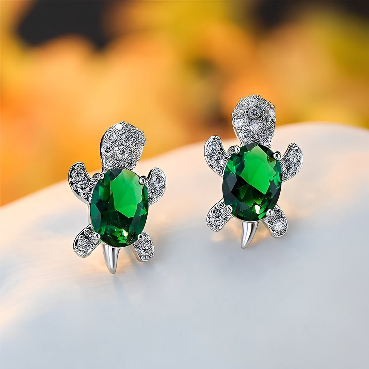 Talia – Boucles d'Oreilles de Tortue Marine en Argent et Zircon