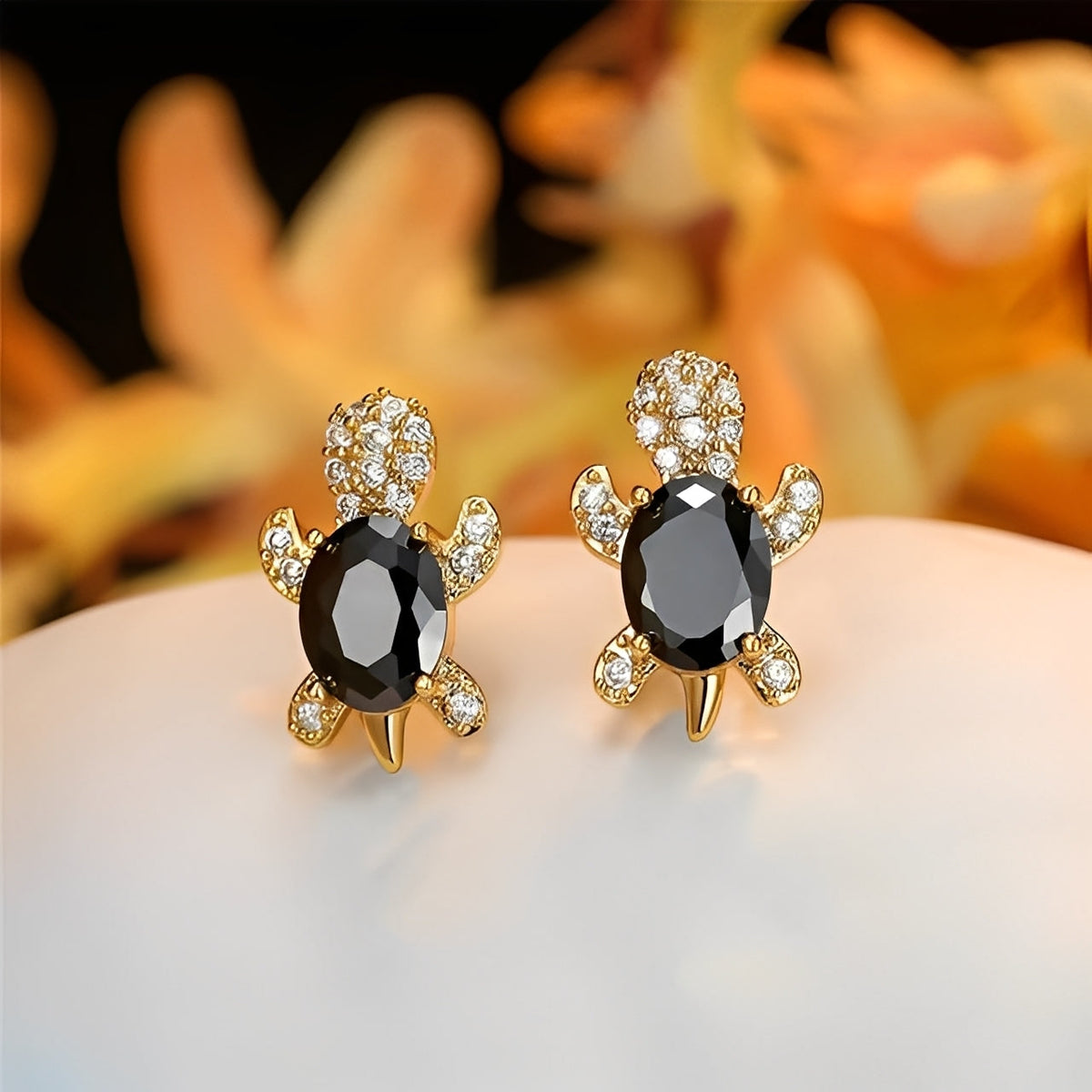 Talia – Boucles d'Oreilles de Tortue Marine en Argent et Zircon