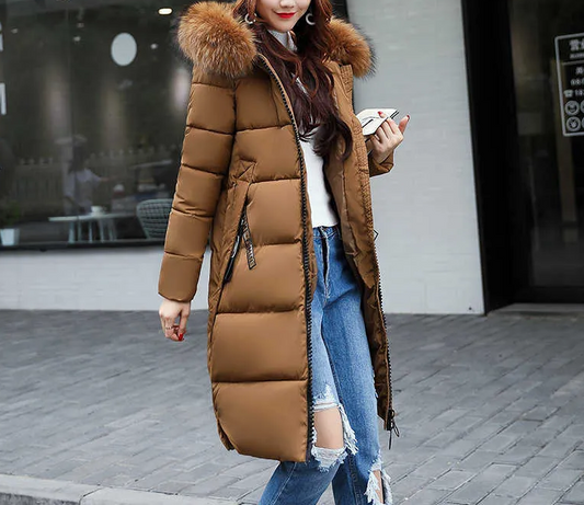 Amaya - Long Manteau à Col En Fourrure