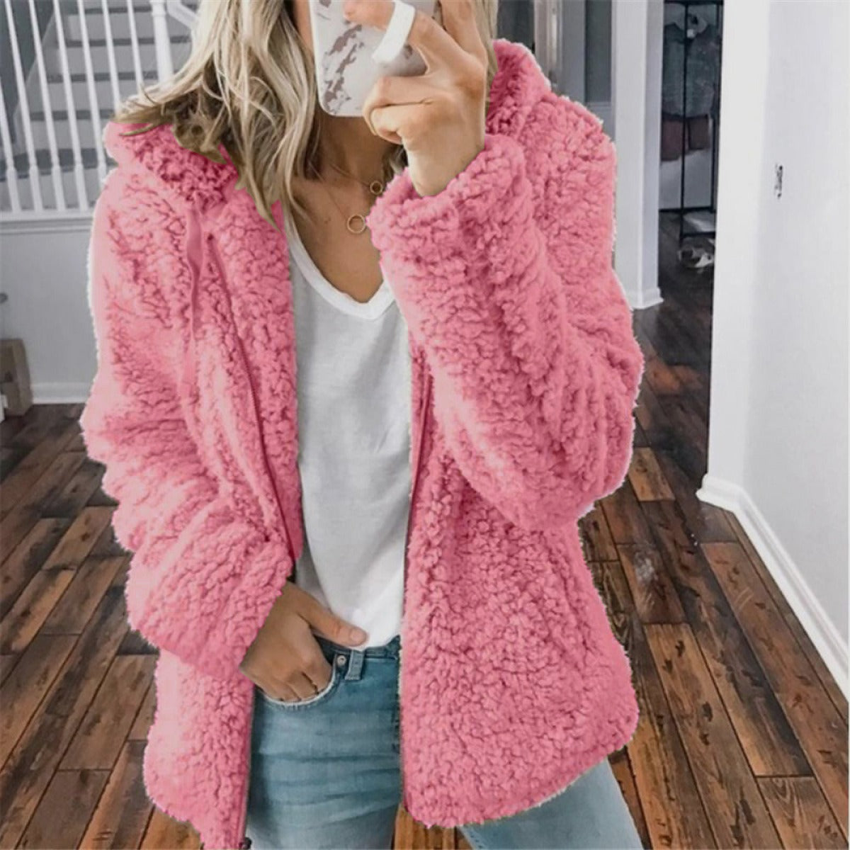 Celandine - Manteau en laine à capuche en peluche teddy