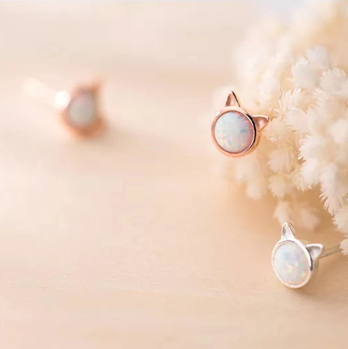 Sepideh - Boucles d'oreilles chat en pierre opale