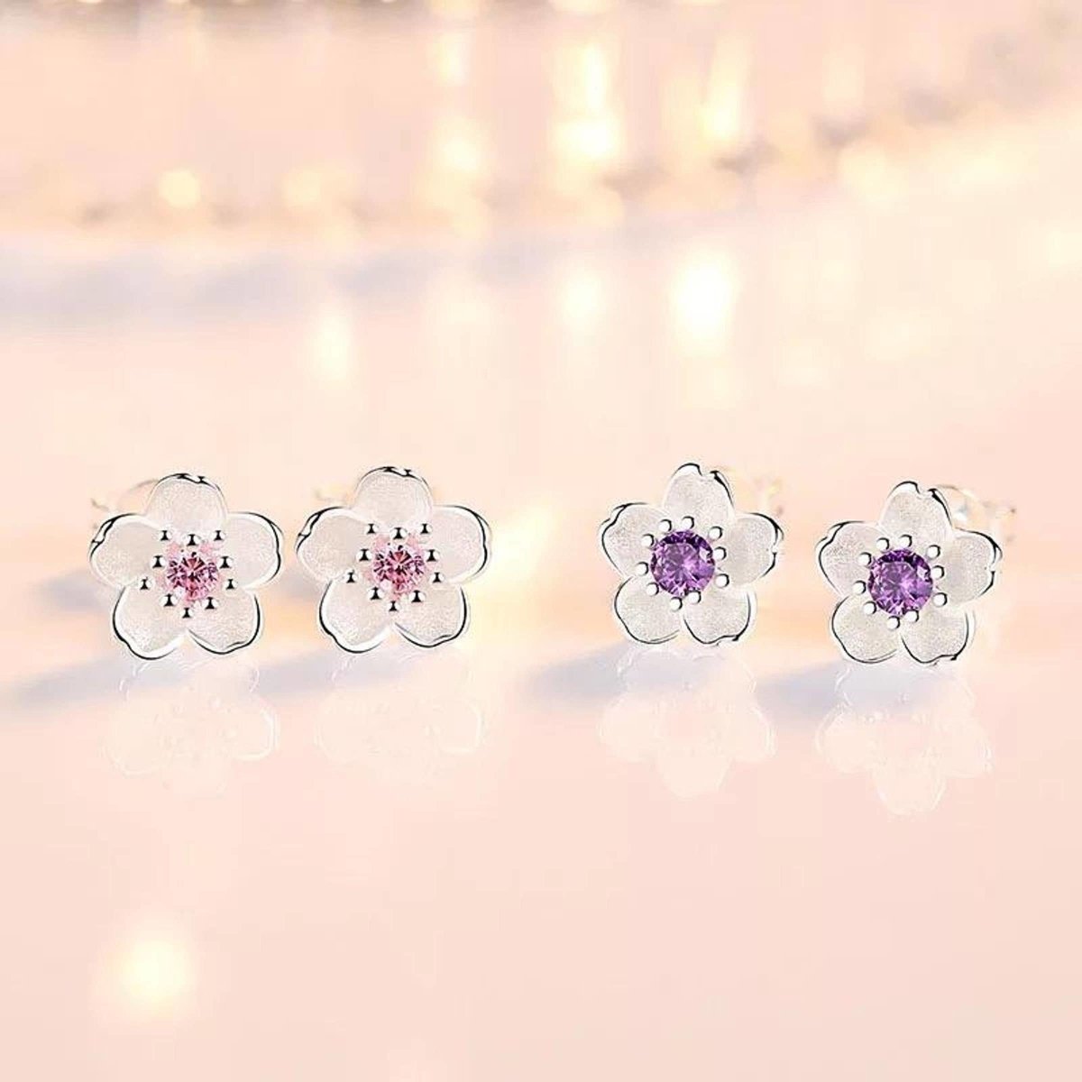 Holly - Boucles d'oreilles fleurs de cerisier argentées