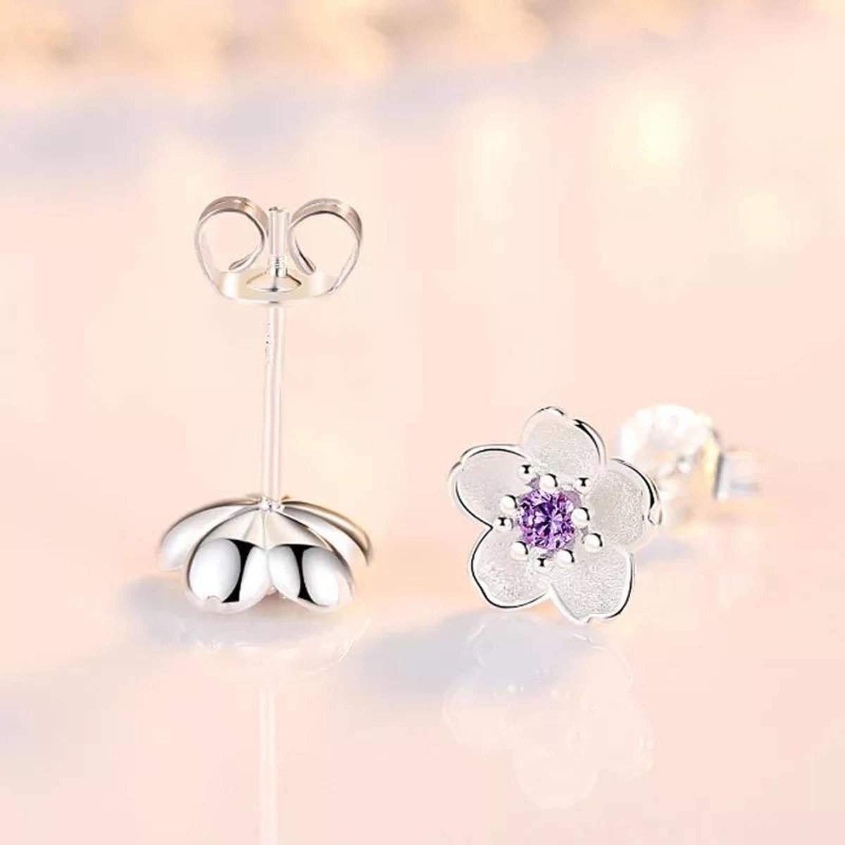 Holly - Boucles d'oreilles fleurs de cerisier argentées