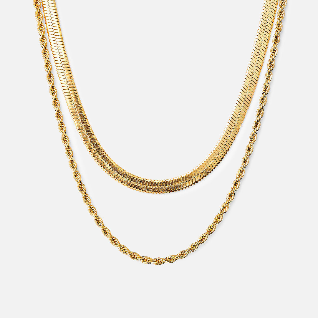 Tiana – Chaîne tressée & chaîne serpent plate plaquée or 18K