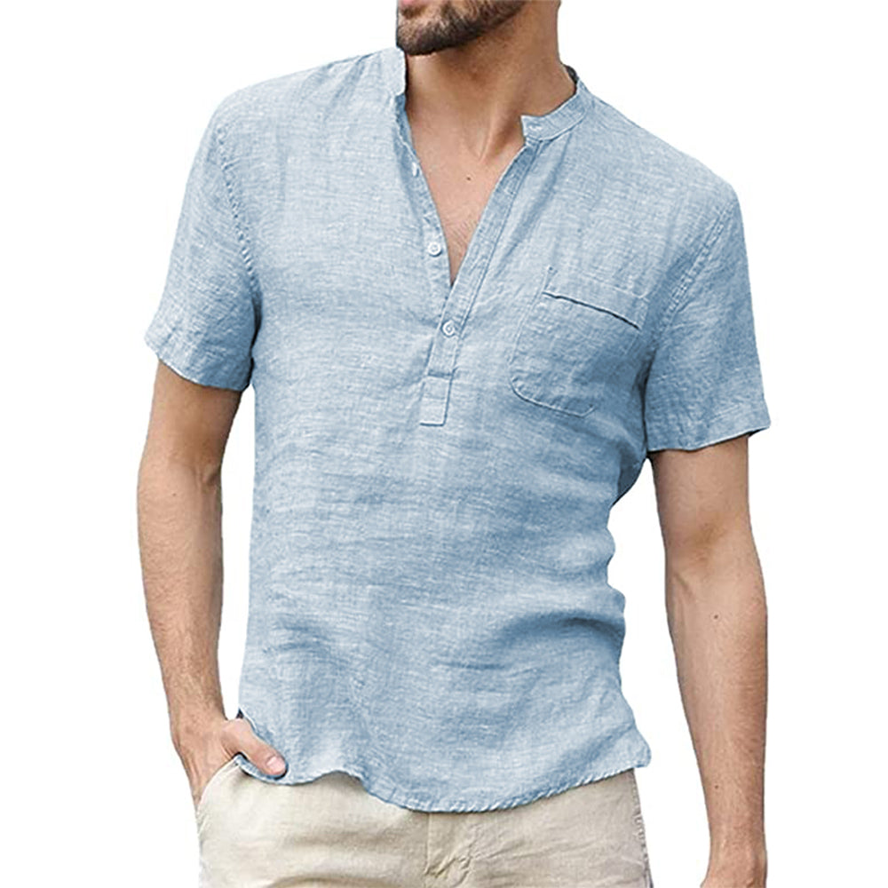 Korbin - Chemise pour homme en lin, légère et à manches courtes