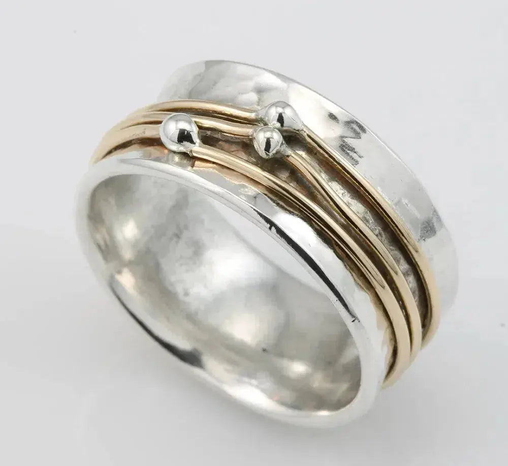 Gracia brillante – Bague vintage en or et argent avec surface éclatante